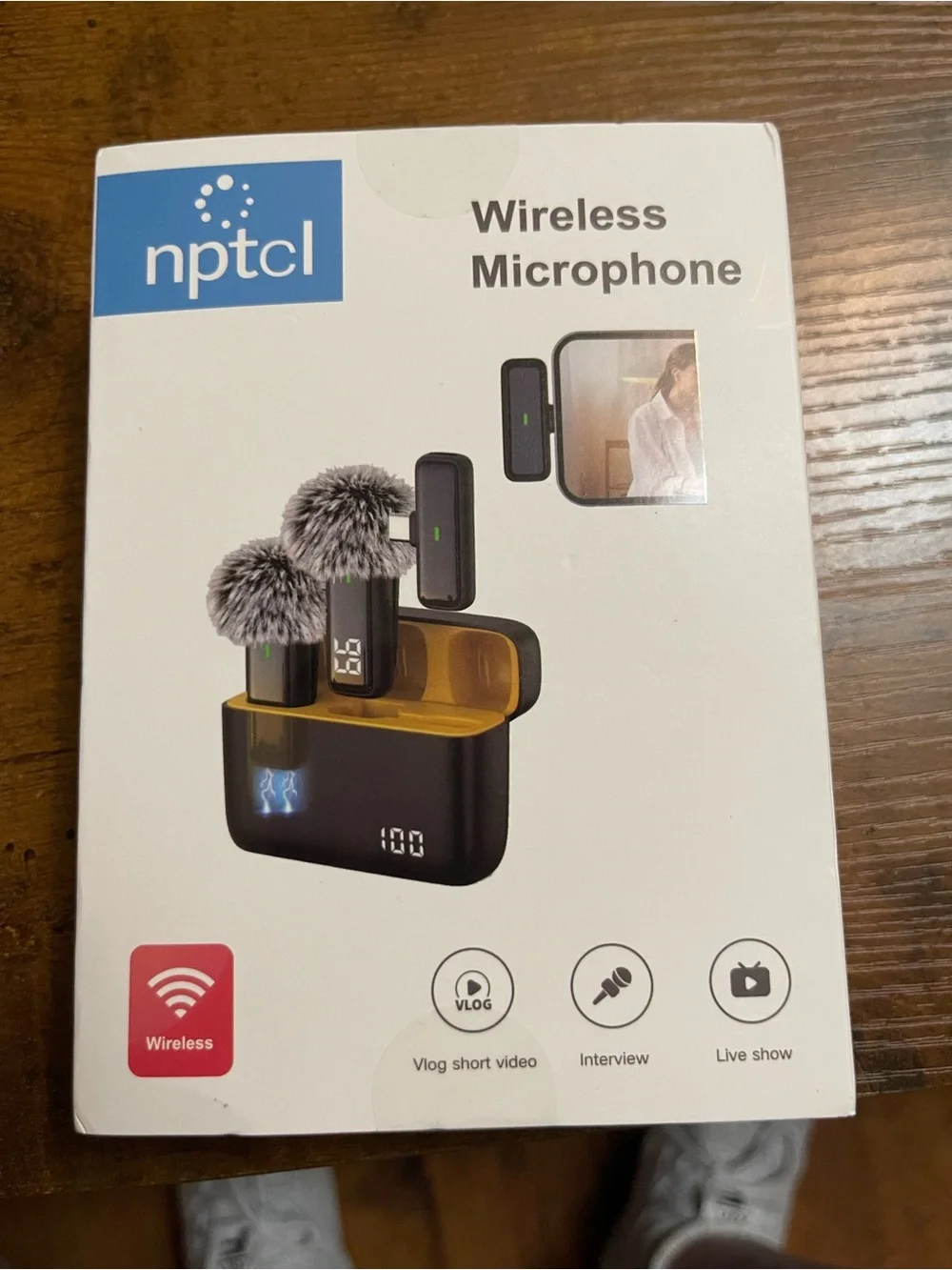 NPTCL Black Wireless Microphone Set with Charging Case